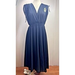 Vintage Jonathan Logan‎ Black Midi Dress Smocked Waist Floral Size Small Sheer